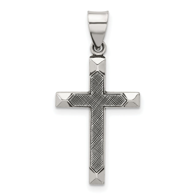 Antiqued Solid Textured Cross Charm Pendant in Real 925 Sterling Silver