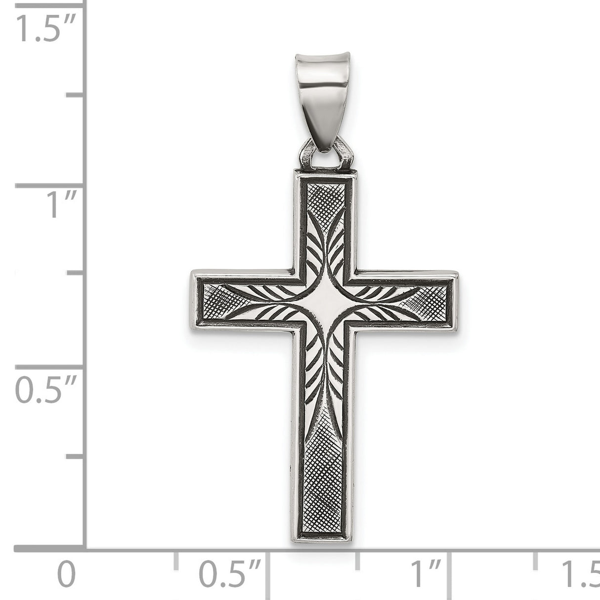 Antiqued Solid Textured Cross Charm Pendant in Real 925 Sterling Silver