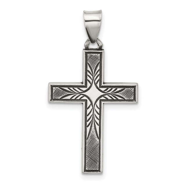 Antiqued Solid Textured Cross Charm Pendant in Real 925 Sterling Silver