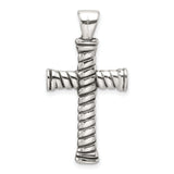 Sterling Silver Cross Pendant with Antiqued Rope Design and Oxidized Finish