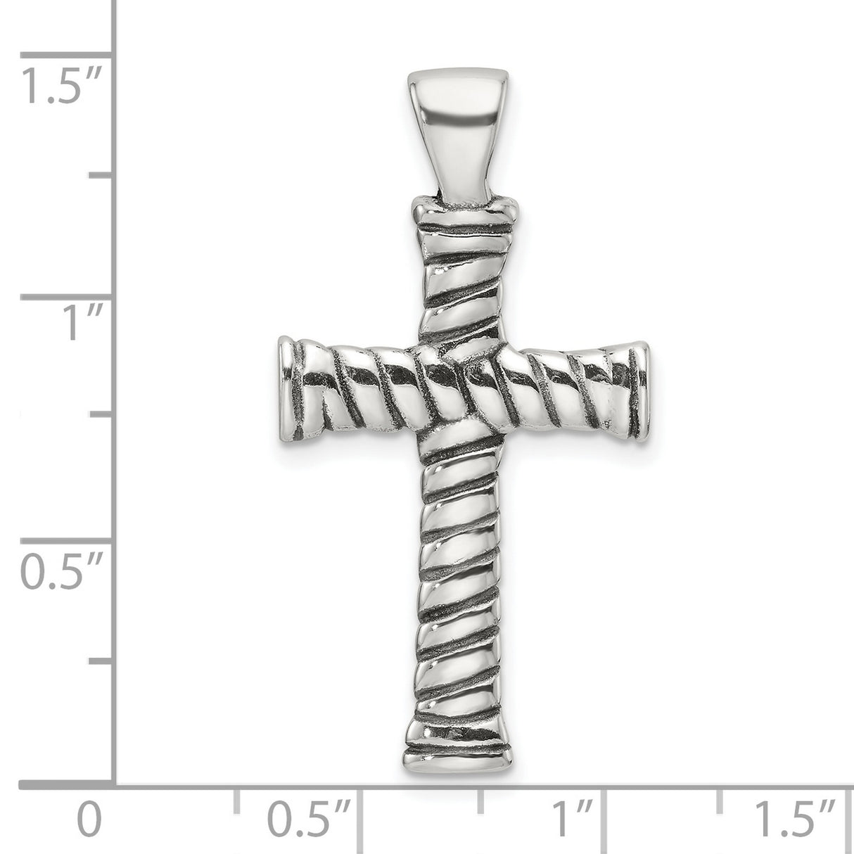 Sterling Silver Cross Pendant with Antiqued Rope Design and Oxidized Finish