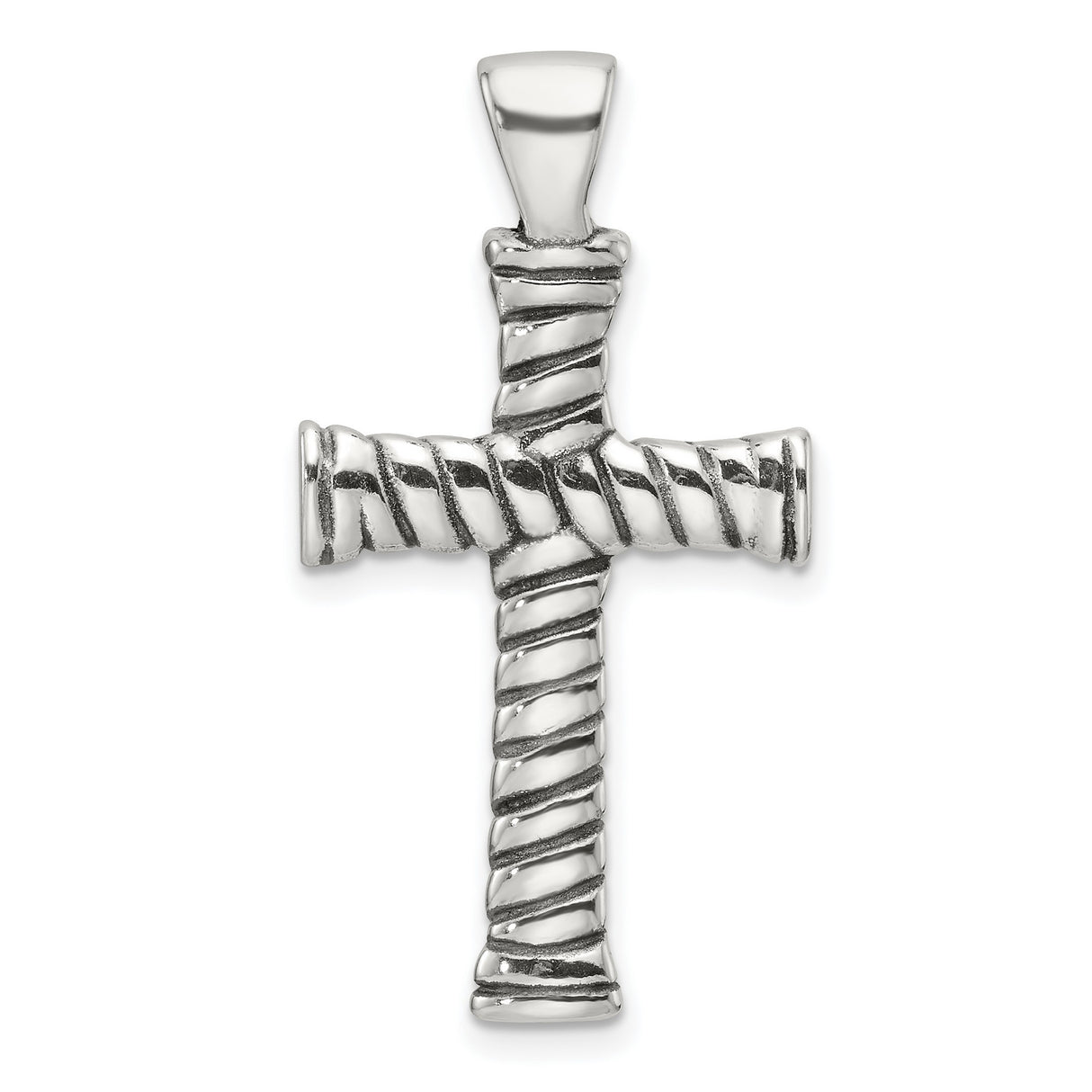 Sterling Silver Cross Pendant with Antiqued Rope Design and Oxidized Finish
