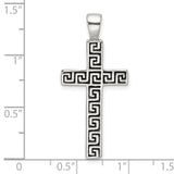 Sterling Silver Cross Pendant with Greek Key Design and Oxidized Etched Detailing