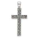 Sterling Silver Cross Pendant with Greek Key Design and Oxidized Etched Detailing