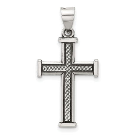 Antiqued Solid Textured Cross Charm Pendant in Real 925 Sterling Silver