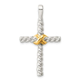 Sterling Silver Cross Pendant with Yellow Gold Accent, Rope Texture and Layered Design