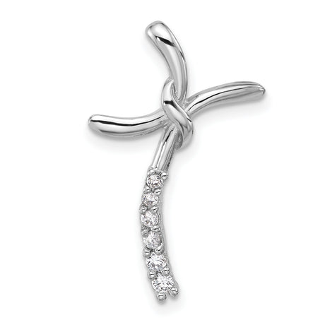 Sterling Silver Twisted Cross Pendant with Cubic Zirconia Accents, Unisex Wave Design