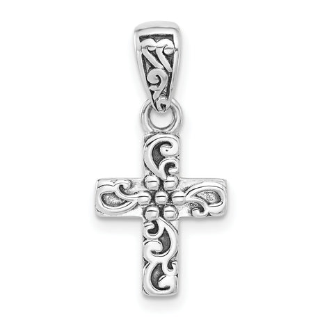 Sterling Silver Cross Pendant with Oxidized Filigree Scrollwork, Vintage Religious Jewelry