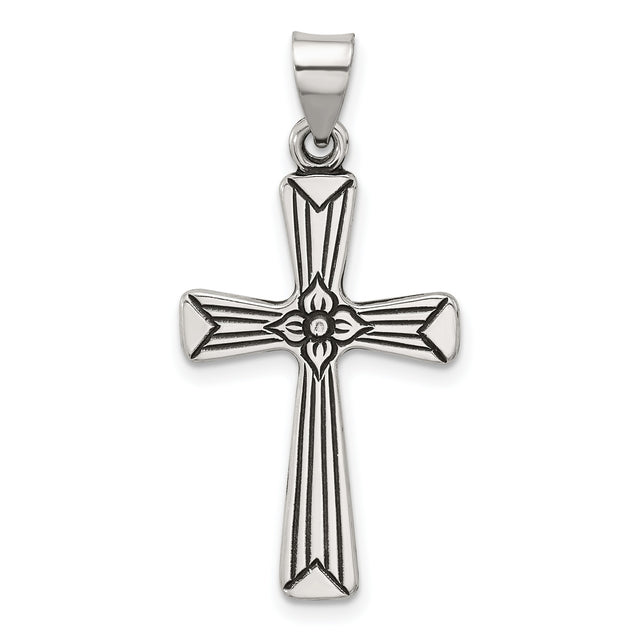 Antiqued Solid Cross Charm Pendant in Real 925 Sterling Silver