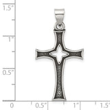 Antiqued Solid Textured Cut Out Cross Charm Pendant in Real 925 Sterling Silver