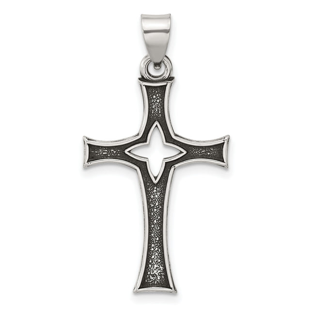 Antiqued Solid Textured Cut Out Cross Charm Pendant in Real 925 Sterling Silver