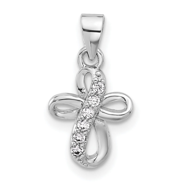 Sterling Silver Cross Pendant with Cubic Zirconia, Modern Loop Design, Unisex Jewelry