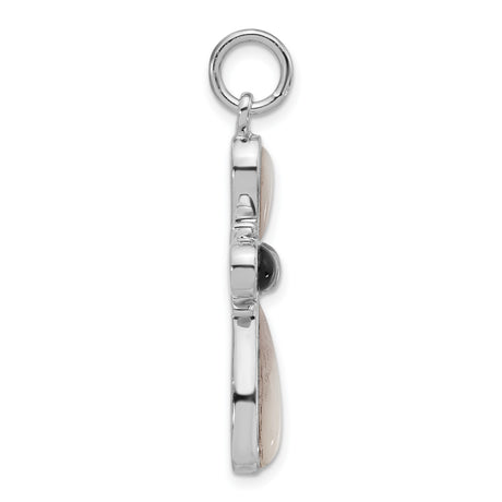 Sterling Silver Cross Pendant with Mother of Pearl and Onyx Inlay, Unisex Bohemian Style