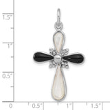 Sterling Silver Cross Pendant with Mother of Pearl and Onyx Inlay, Unisex Bohemian Style