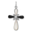 Sterling Silver Cross Pendant with Mother of Pearl and Onyx Inlay, Unisex Bohemian Style