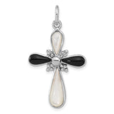 Sterling Silver Cross Pendant with Mother of Pearl and Onyx Inlay, Unisex Bohemian Style