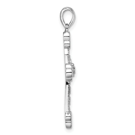 Sterling Silver Cross Pendant with Cubic Zirconia and Ornate Filigree Design