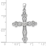 Sterling Silver Cross Pendant with Cubic Zirconia and Ornate Filigree Design