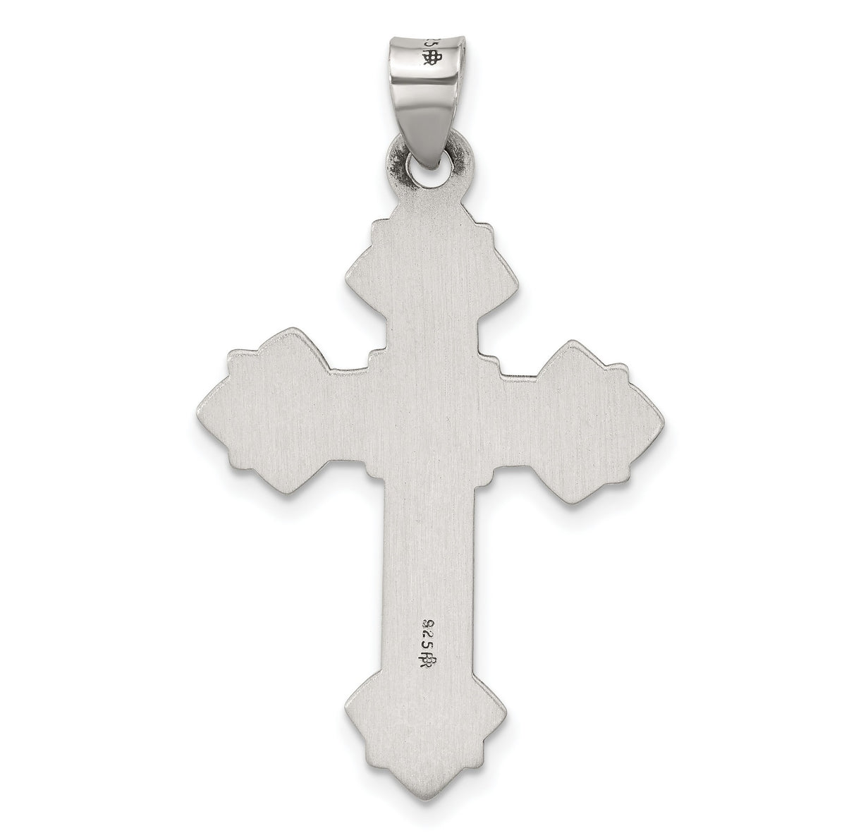 Sterling Silver Cross Pendant with Fleur De Lis, Oxidized Floral and Geometric Design