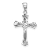 Sterling Silver Cross Pendant with Cubic Zirconia, Budded Design, Polished Finish, Unisex