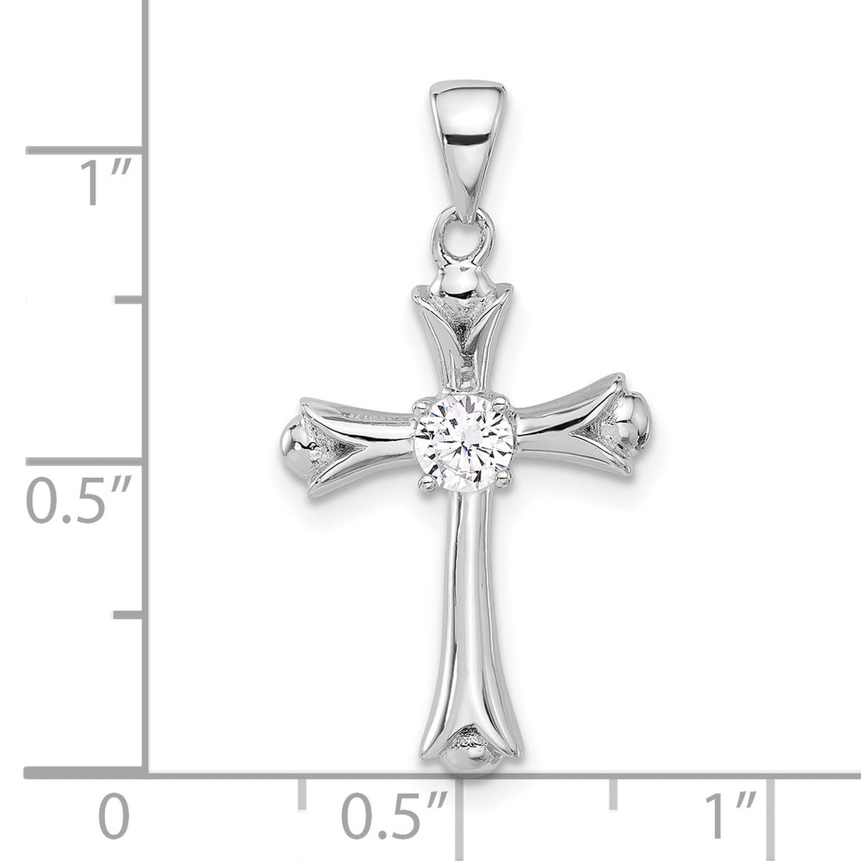 Sterling Silver Cross Pendant with Cubic Zirconia, Budded Design, Polished Finish, Unisex