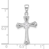 Sterling Silver Cross Pendant with Cubic Zirconia, Budded Design, Polished Finish, Unisex
