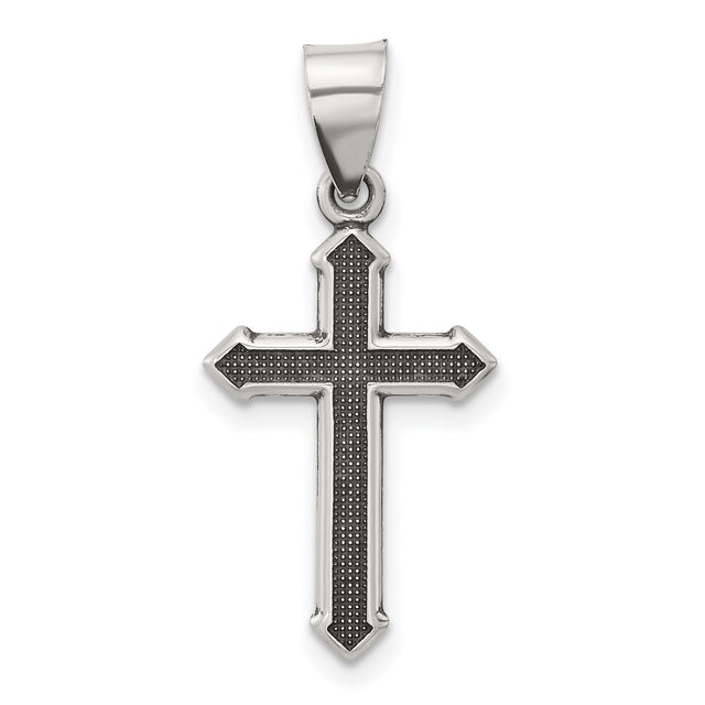 Sterling Silver Cross Pendant with Textured Antiqued Arrowhead Design for Men and Women