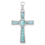 Larimar Cross Charm Pendant in Real 925 Sterling Silver