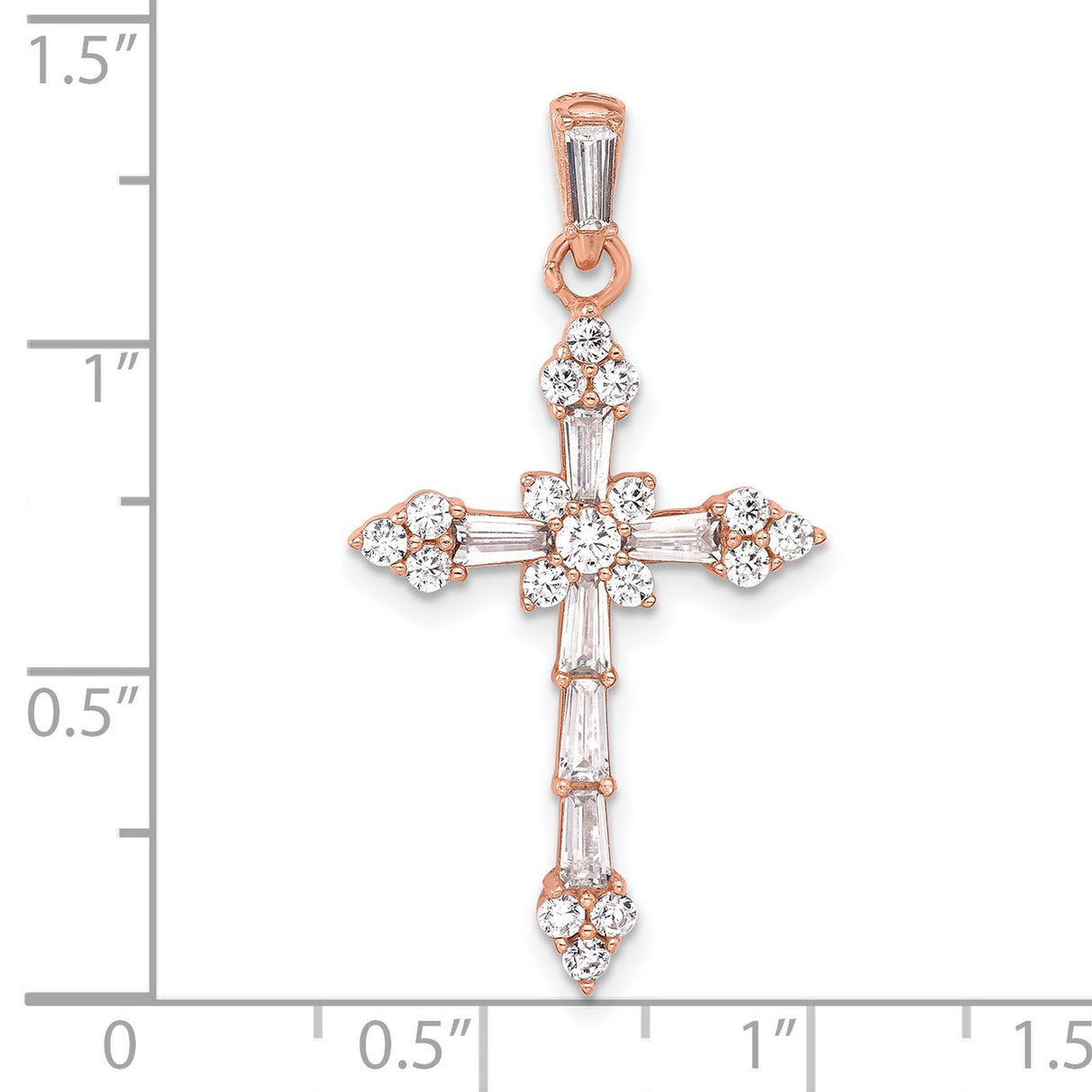 Sterling Silver Cross Pendant with Cubic Zirconia, Rose Gold Accents, Modern Religious Design