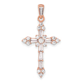 Sterling Silver Cross Pendant with Cubic Zirconia, Rose Gold Accents, Modern Religious Design