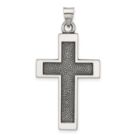 Antiqued Solid Textured Cross Charm Pendant in Real 925 Sterling Silver