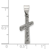 Antiqued Solid Textured Cross Charm Pendant in Real 925 Sterling Silver