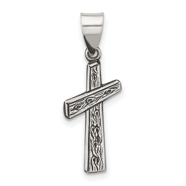 Antiqued Solid Textured Cross Charm Pendant in Real 925 Sterling Silver