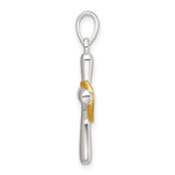 Polished Cross with Open Heart Charm Pendant in Real 925 Sterling Silver
