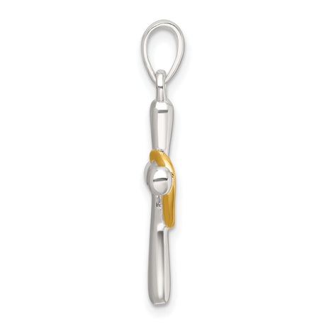 Polished Cross with Open Heart Charm Pendant in Real 925 Sterling Silver