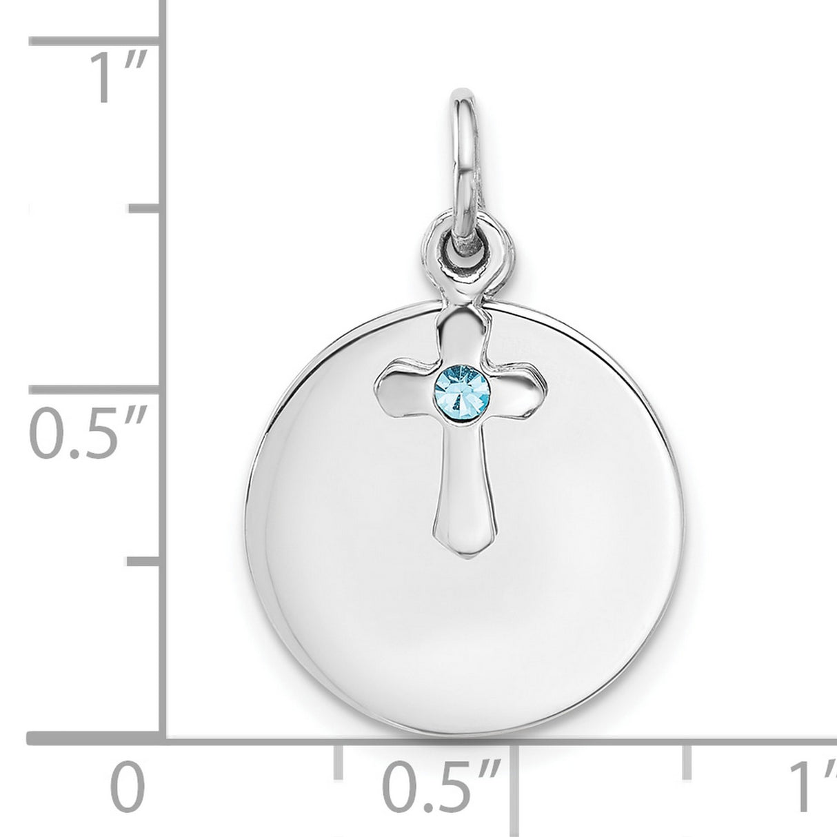 Circle Disk and Cross with Blue Crystal Charm Pendant in Real 925 Sterling Silver