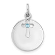 Circle Disk and Cross with Blue Crystal Charm Pendant in Real 925 Sterling Silver