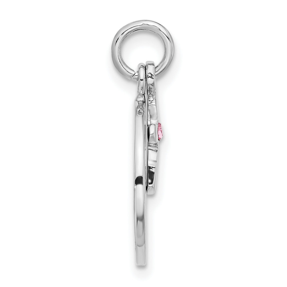 Sterling Silver Circle Pendant with Cross Cut-Out and Pink Crystal Accent