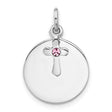 Sterling Silver Circle Pendant with Cross Cut-Out and Pink Crystal Accent