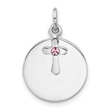 Sterling Silver Circle Pendant with Cross Cut-Out and Pink Crystal Accent