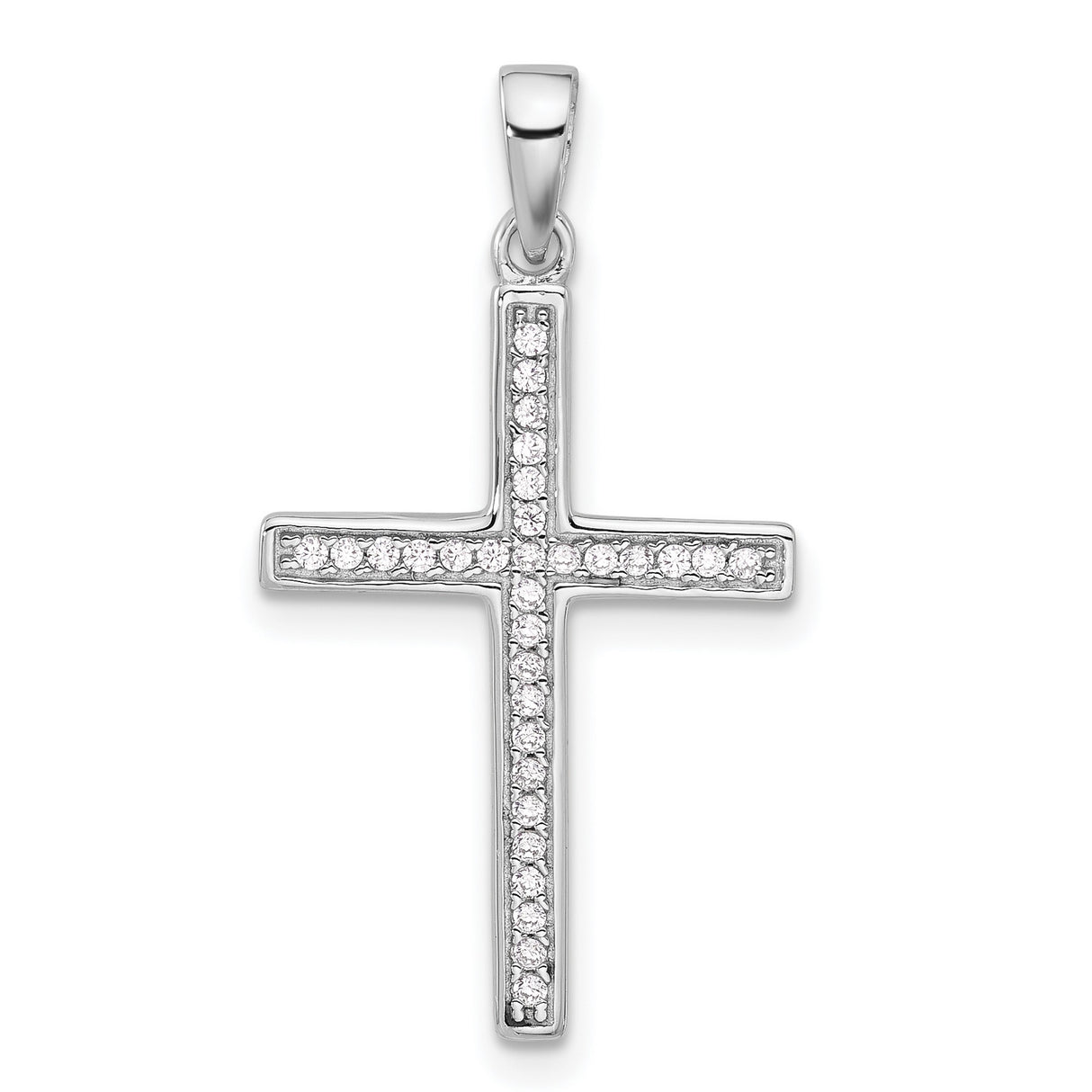 Sterling Silver Cross Pendant with Cubic Zirconia, Latin Cross Design, High Polish Finish