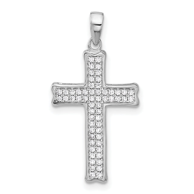 Sterling Silver Cross Pendant with Cubic Zirconia, High Polish Religious Jewelry for Men and Women