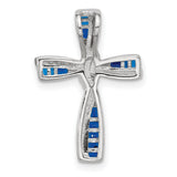 Sterling Silver Cross Pendant with Blue Spinel and Cubic Zirconia Accents, Modern Faith Design