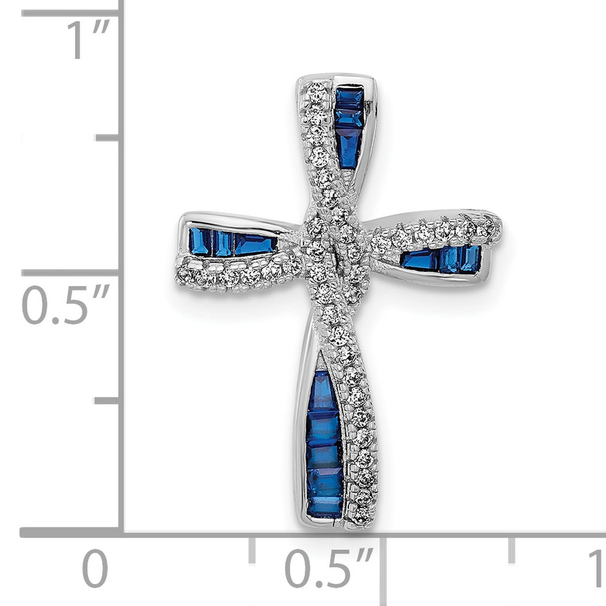 Sterling Silver Cross Pendant with Blue Spinel and Cubic Zirconia Accents, Modern Faith Design