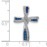 Sterling Silver Cross Pendant with Blue Spinel and Cubic Zirconia Accents, Modern Faith Design