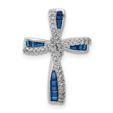Sterling Silver Cross Pendant with Blue Spinel and Cubic Zirconia Accents, Modern Faith Design