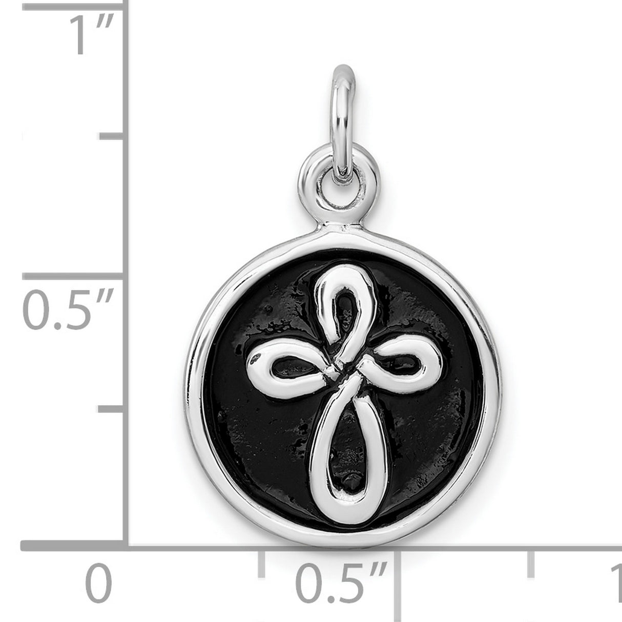 Antiqued Round Cross Charm Pendant in Real 925 Sterling Silver