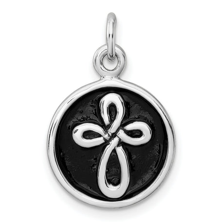 Antiqued Round Cross Charm Pendant in Real 925 Sterling Silver