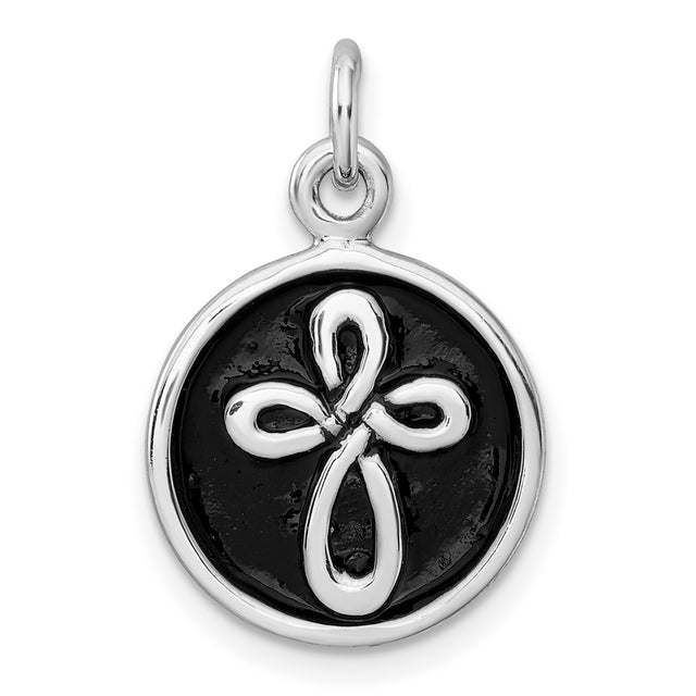 Antiqued Round Cross Charm Pendant in Real 925 Sterling Silver