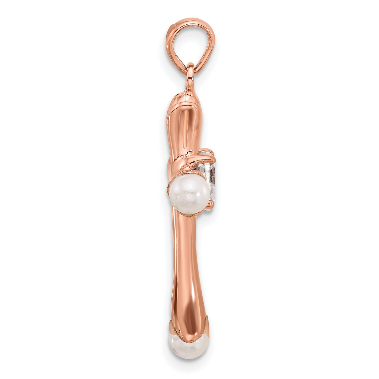 Sterling Silver Cross Pendant with Cubic Zirconia and Synthetic Pearl, Vintage Religious Style
